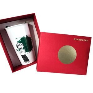 NEW Box Starbucks Limited Ceramic Travel Mug 12Oz Kid's Finger Paint Lid 2015